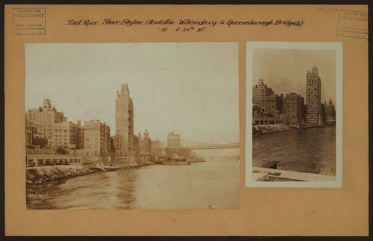 Art Print - East River - Shore and skyline of Manhattan from East 50th Street - Williamsburg and Queensborough Bridges - [Campanile Apartments.]