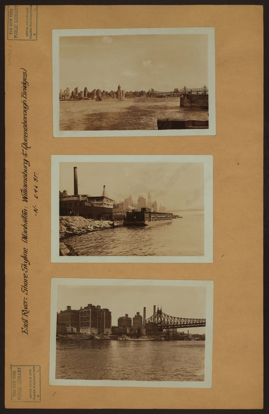Art Print - East River - Shore and skyline of Manhattan from East 46th Street - Williamsburg and Queensborough Bridges - [United Dressed Beef Company ; River House.]