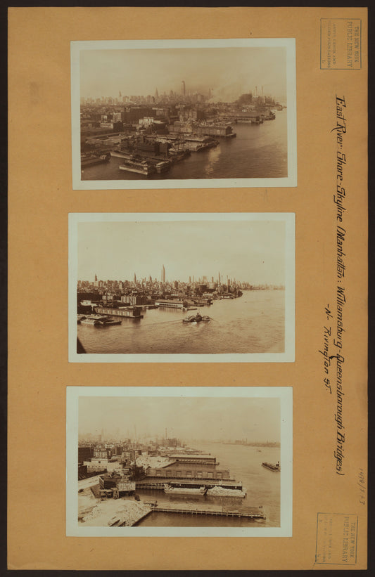 Art Print - East River - shore and skyline ; Queensborough bridge ; Williamsburg bridge.