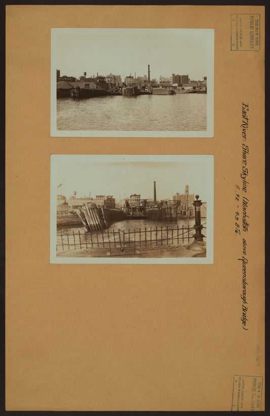 Art Print - East River - Shore and skyline of Manhattan between East 92nd and 93rd Streets - Queensborough Bridge - [Riverside Fuel Company.]