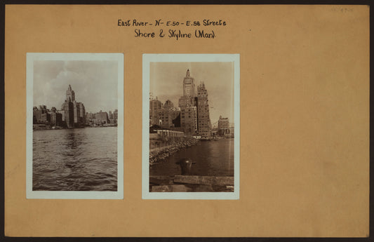 Art Print - East River - Shore and skyline of Manhattan between East 50th and 58th Streets - Williamsburg and Queensborough Bridges - [Campanile Apartments ; River House.]