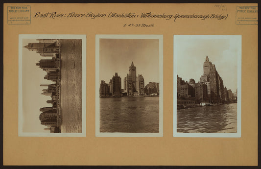 Art Print - East River - Shore and skyline of Manhattan between East 49th and 53rd Streets - Williamsburg and Queensborough Bridges - [United States Volunteer Life Saving Corps.]