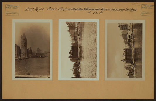 Art Print - East River - Shore and skyline of Manhattan from East 51st Street - Williamsburg and Queensborough Bridges - [River House; Consumers Brewing Company.]