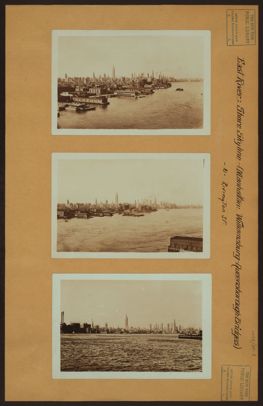 Art Print - East River - Shore and skyline of Manhattan from Rivington Street - Williamsburg and Queensborough Bridges - [Piers 51, 52, 55 and 56.]
