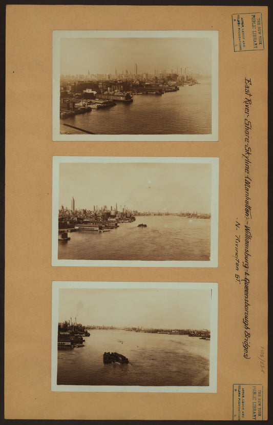 Art Print - East River - Shore and skyline of Manhattan from Rivington Street - Williamsburg and Queensborough Bridges.