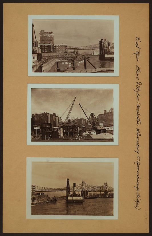 Art Print - East River - Shore and skyline of Manhattan from East 53rd Street - Williamsburg and Queensborough Bridges - [Colonial Sand and Stone Company.]